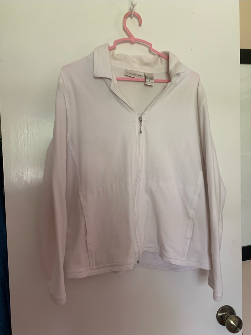 92% COTTON Kim Rogers White Zip-Front Lightweight Jacket